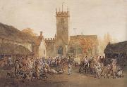 William Henry Pyne The Pig Market,Bedford with a View of St Mary's Church (mk47) oil painting